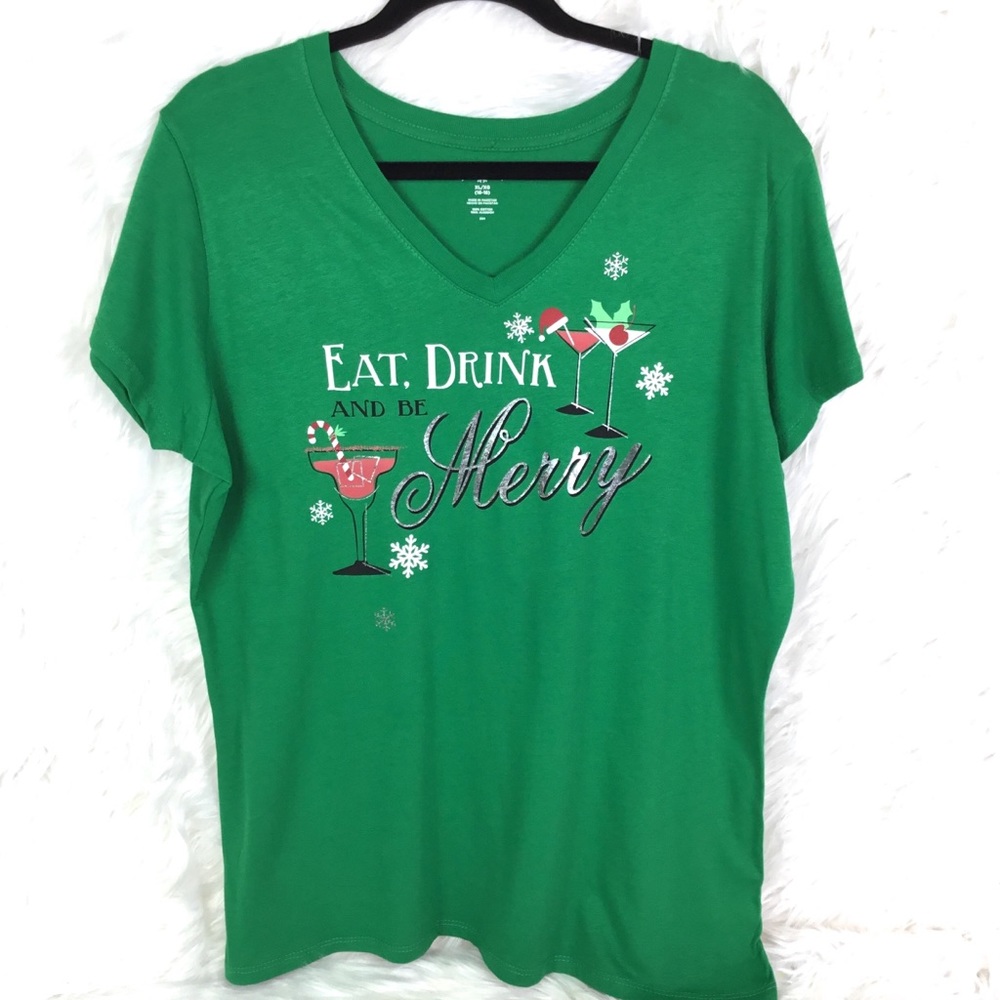 Holiday Time Xmas Tee New Without Tag Eat Drink & Be Merry